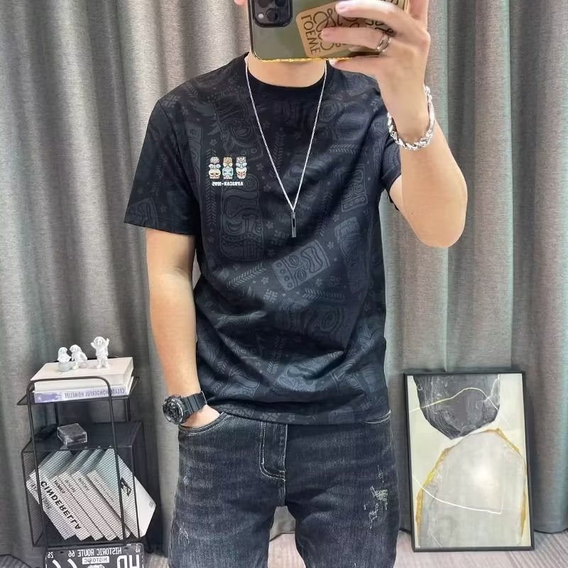Hong Kong Style Short-Sleeved T-Shirt Men's Summer Trendy Ins Simple Loose Printed Casual Top Versatile Loose Half-Sleeved T-Shirt - Image 3