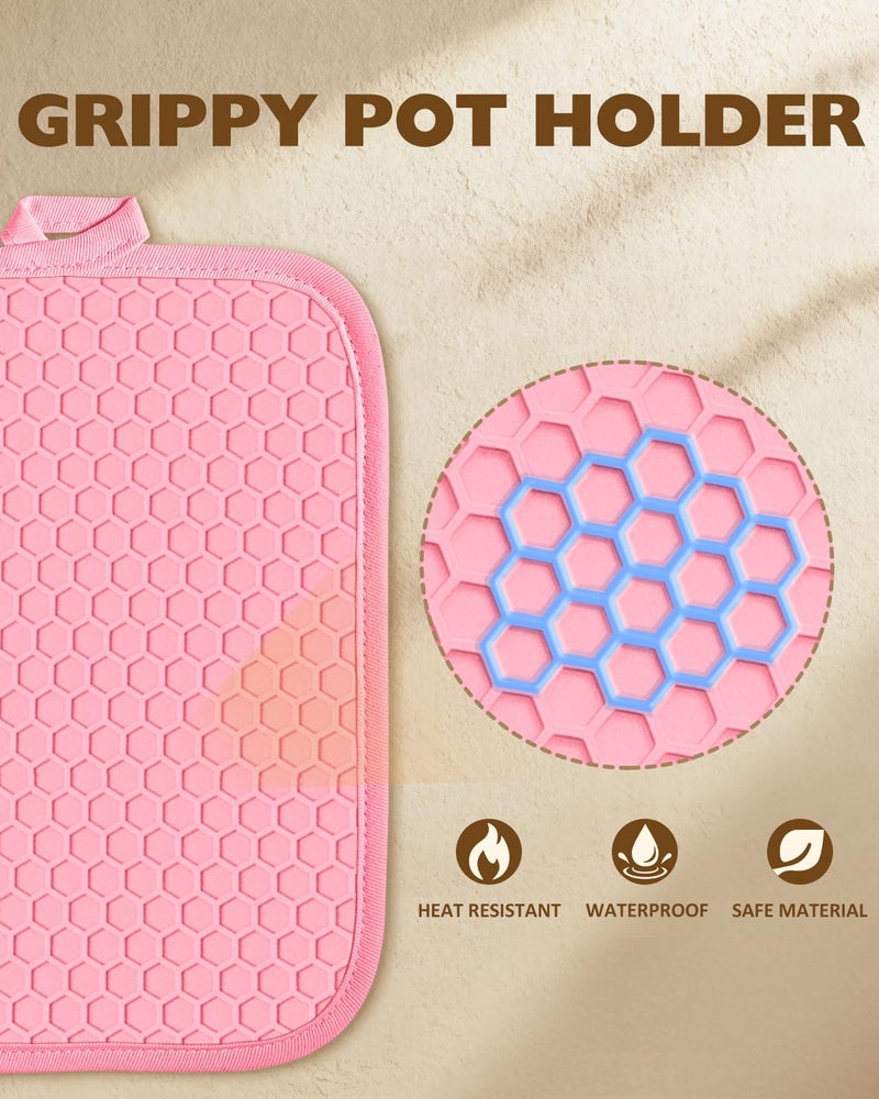 Slohif Silcone Heart Pot Holders for Kitchen - 100% Cotton Pink Cute Oven Potholders with Pockets, Heat Resistant Square Thick Hot Pads, House New Home Baking Baker Gifts,2pack - Image 3