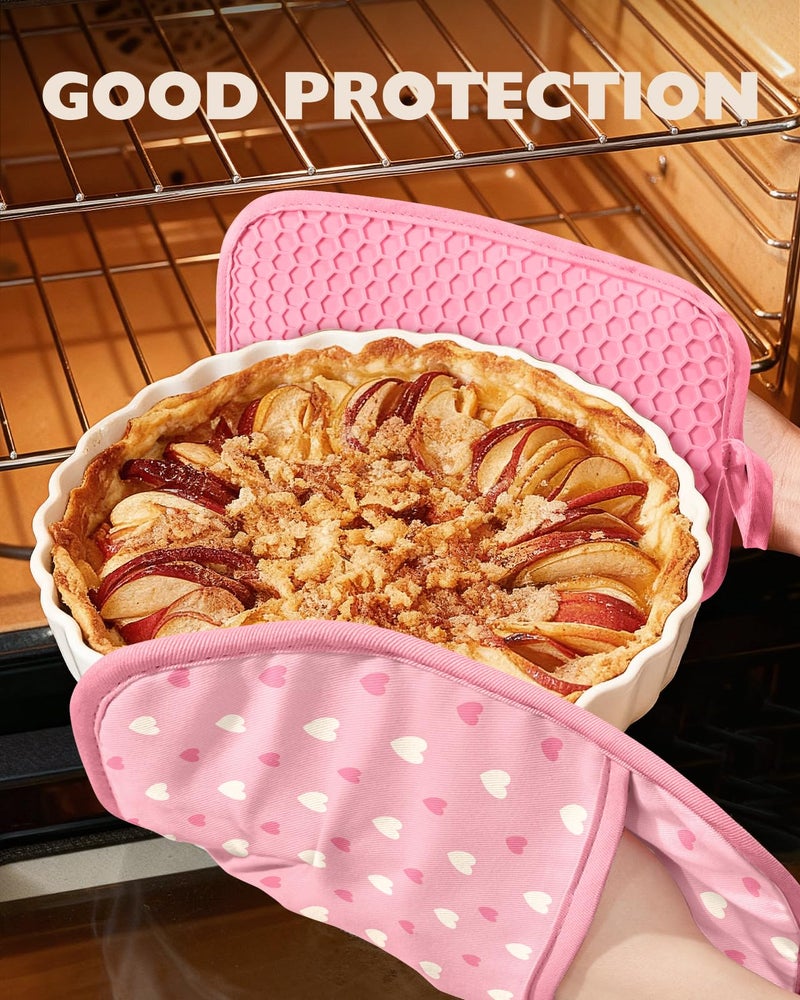 Slohif Silcone Heart Pot Holders for Kitchen - 100% Cotton Pink Cute Oven Potholders with Pockets, Heat Resistant Square Thick Hot Pads, House New Home Baking Baker Gifts,2pack - Image 4