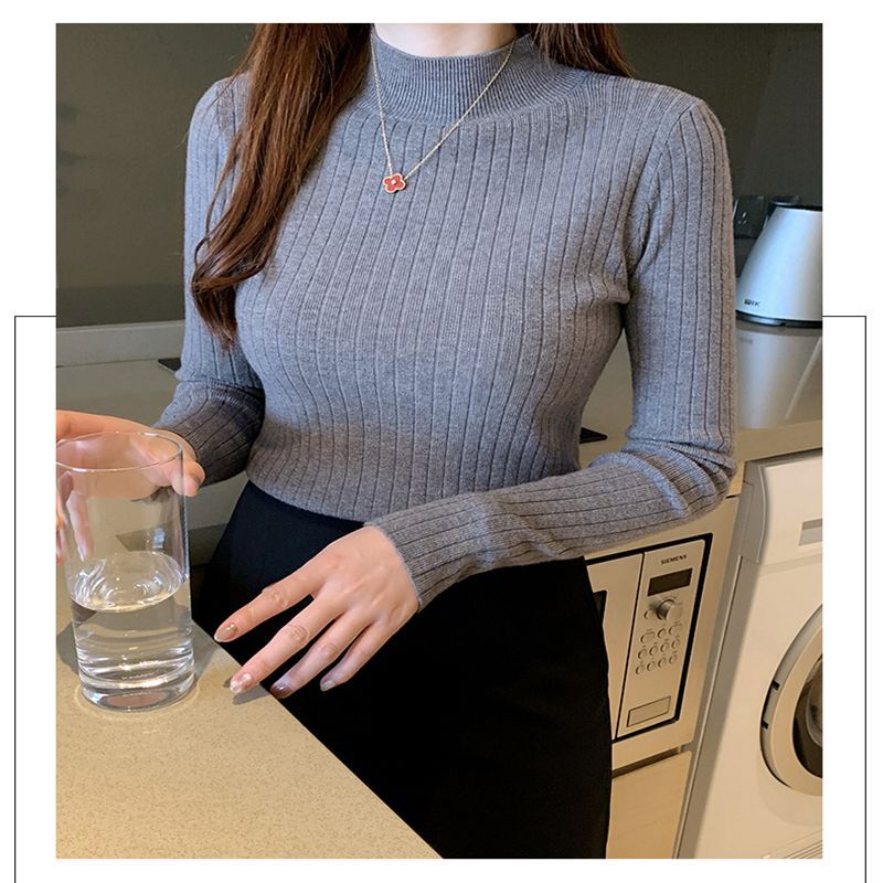 Womens Turtleneck Sweater Long Sleeve Knit Top White - Image 3
