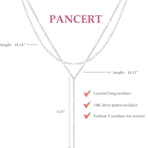 Pancert Layered Silver Necklace for Women, 14K Silver/Gold Plated Long Necklace Y-Shaped Necklace Trendy Layered Chain Necklaces for Women Gift Jewelry - Image 4