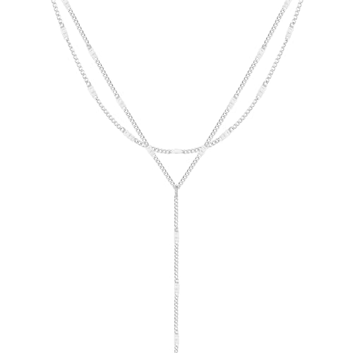 Pancert Layered Silver Necklace for Women, 14K Silver/Gold Plated Long Necklace Y-Shaped Necklace Trendy Layered Chain Necklaces for Women Gift Jewelry - Image 1