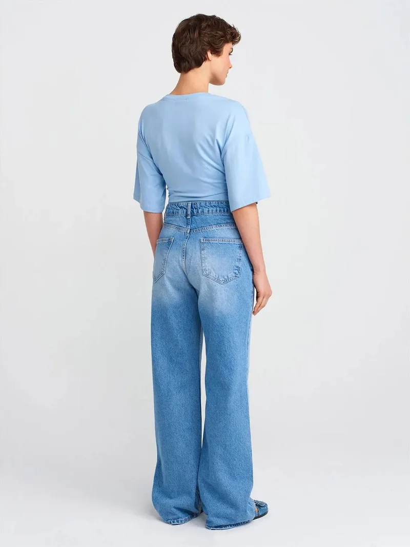 ديلفين Dilvin High-Waist Wide-Leg Cotton Denim Jeans
