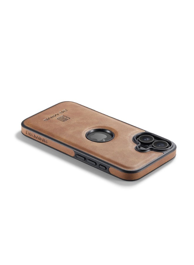 DGMING Case Cover Premium Leather Back with Logo CutOut Shockproof Compatible with  Iphone 17 (Brown) - Image 2
