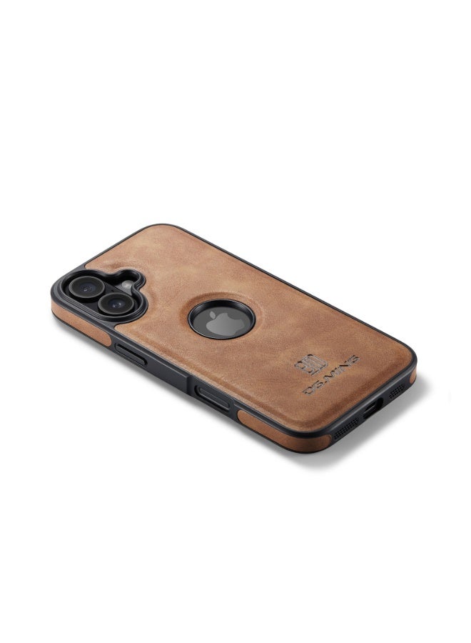 DGMING Case Cover Premium Leather Back with Logo CutOut Shockproof Compatible with  Iphone 17 (Brown) - Image 3