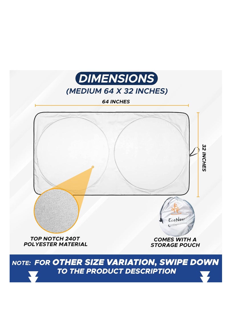 EcoNour - EcoNour Car Windshield Sun Shade | Reflector Sunshade Offers Ultimate Protection for Car Interior | Cool Reflective Sun Blocker Fits Small Sedans, Mini SUVs, & Hatchbacks | Medium (64x32 inches) - Image 1