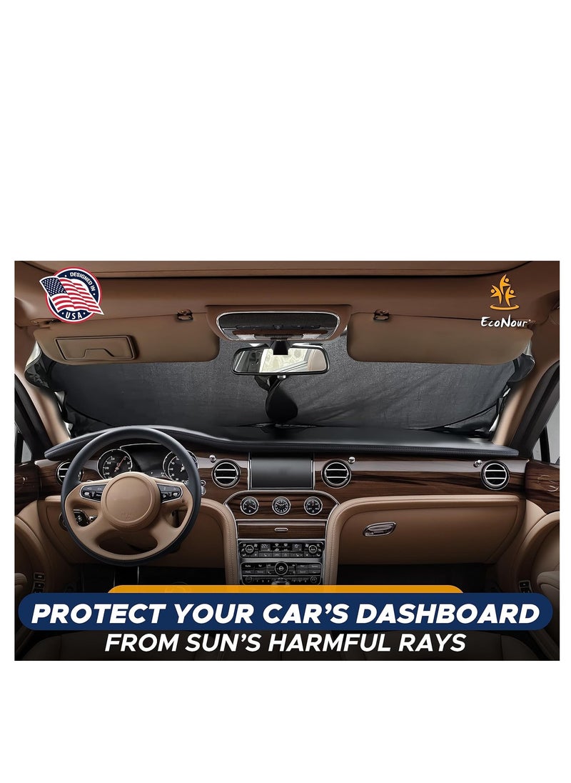 EcoNour - EcoNour Car Windshield Sun Shade | Reflector Sunshade Offers Ultimate Protection for Car Interior | Cool Reflective Sun Blocker Fits Small Sedans, Mini SUVs, & Hatchbacks | Medium (64x32 inches) - Image 1
