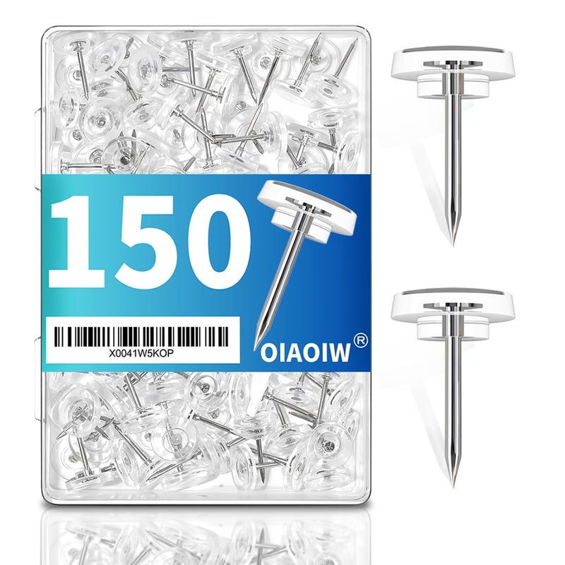 OIAOIW 150 PCS Clear Push Pins Tacks Count in Reusable Box for Bulletin Boards and Wall Displays Heavy Duty Plastic Head - Image 1