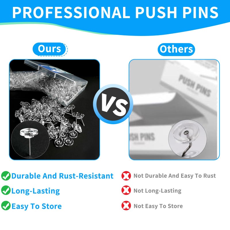 OIAOIW 150 PCS Clear Push Pins Tacks Count in Reusable Box for Bulletin Boards and Wall Displays Heavy Duty Plastic Head - Image 4