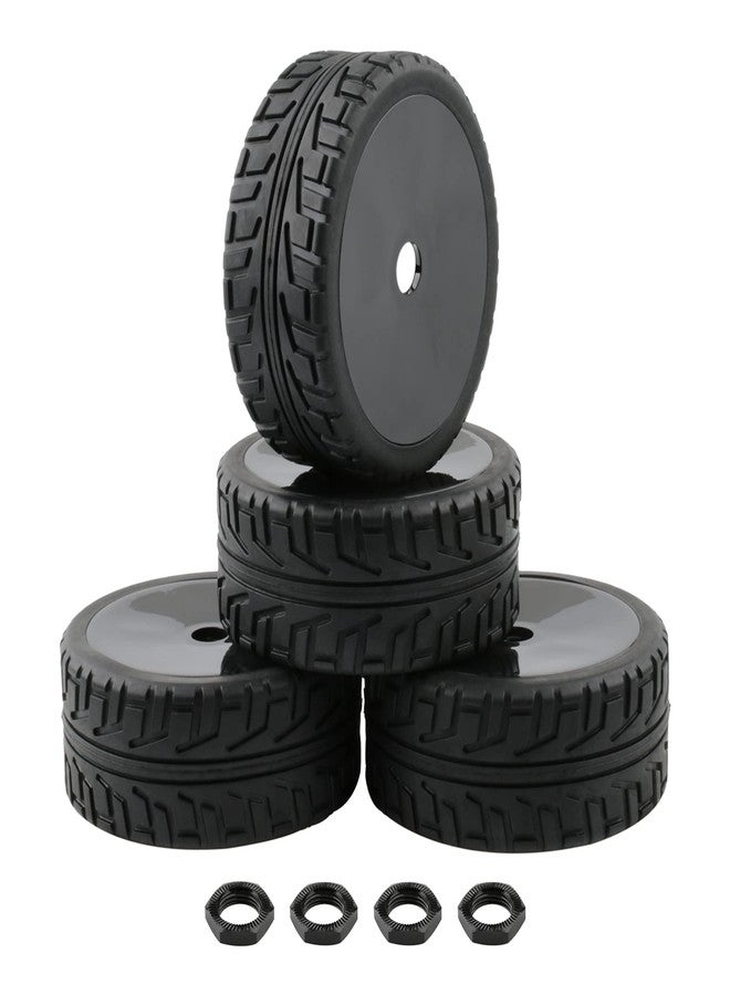 Rchobbytop 4pcs 17mm Hex Hard Disc Wheels and Tires with Lock Nuts for 1/8 Scale On Road Racing Buggy Kyosho Traxxas HPI HSP AE Losi TLR Tekno Serpent Xray Team C T8E T8TE etc, Black - Image 2