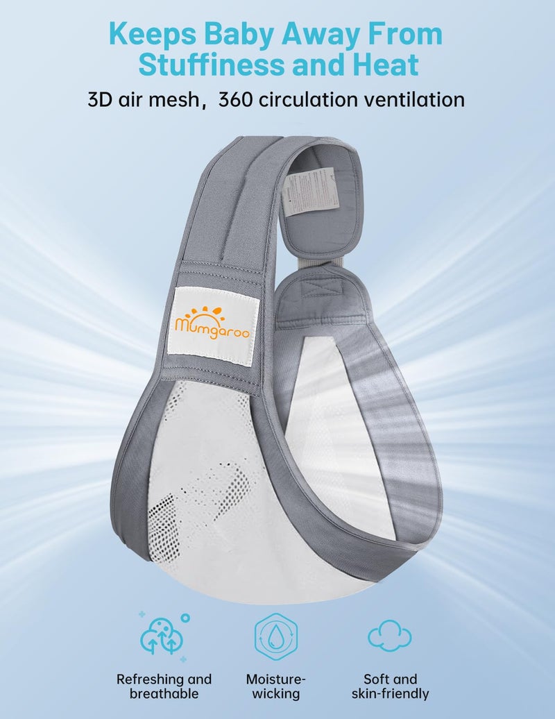 Mumgaroo Baby Sling, Summer Adjustable Baby Carrier, Breathable Baby Sling Carrier with Comfortable Shoulder Straps for Newborn, Infant, Toddler, 0-36 Months - Image 2