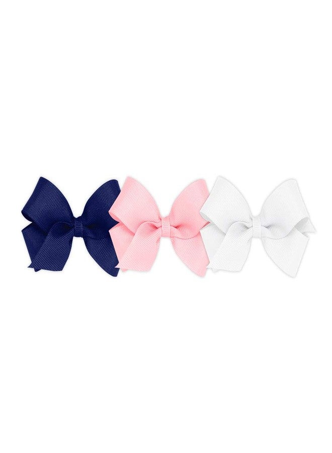 Wee Ones Girls' 3 pc Set Solid Grosgrain Variety Pack on a WeeStay No-Slip Hair Clip, Mini, White, Light Pink, and Light Navy - Image 1