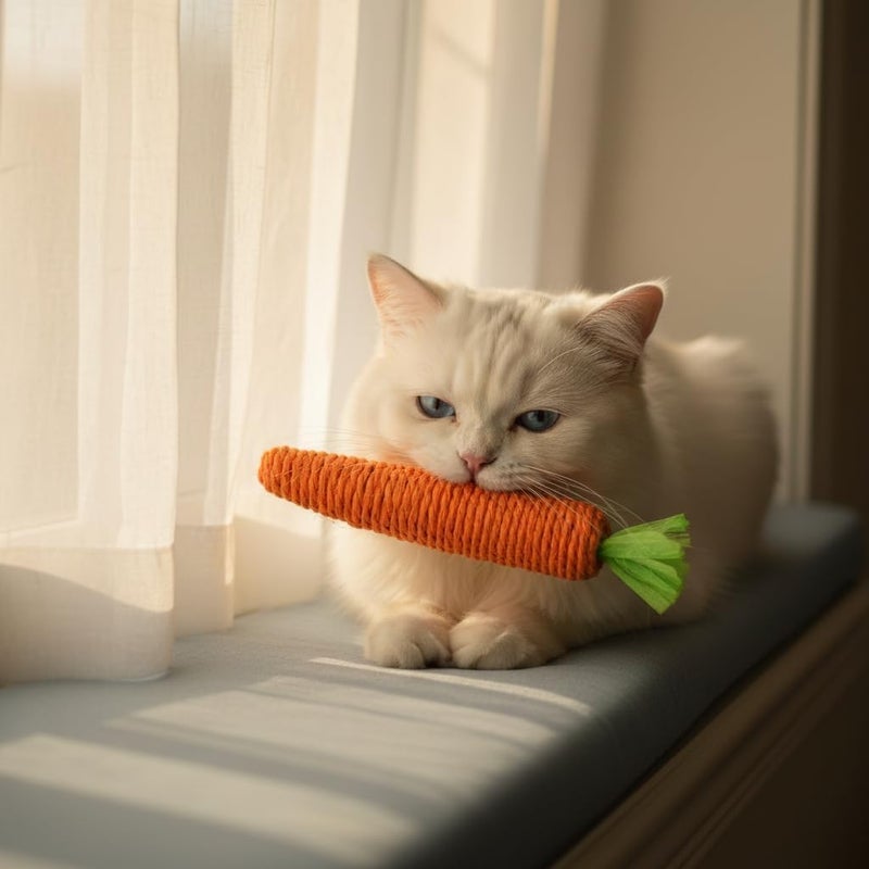 KASTWAVE Fast & slow shipment compatible Interactive Cat Toys, Natural Durable Chew Toys, Dental Health Kitten Teething Toys, Crinkle Paper Carrot Shaped Toy Gift for Cat, Eco-Friendly Physical Exercise for Indoor Cats for Reduce Loneliness Economical varied sizing picks - Image 2