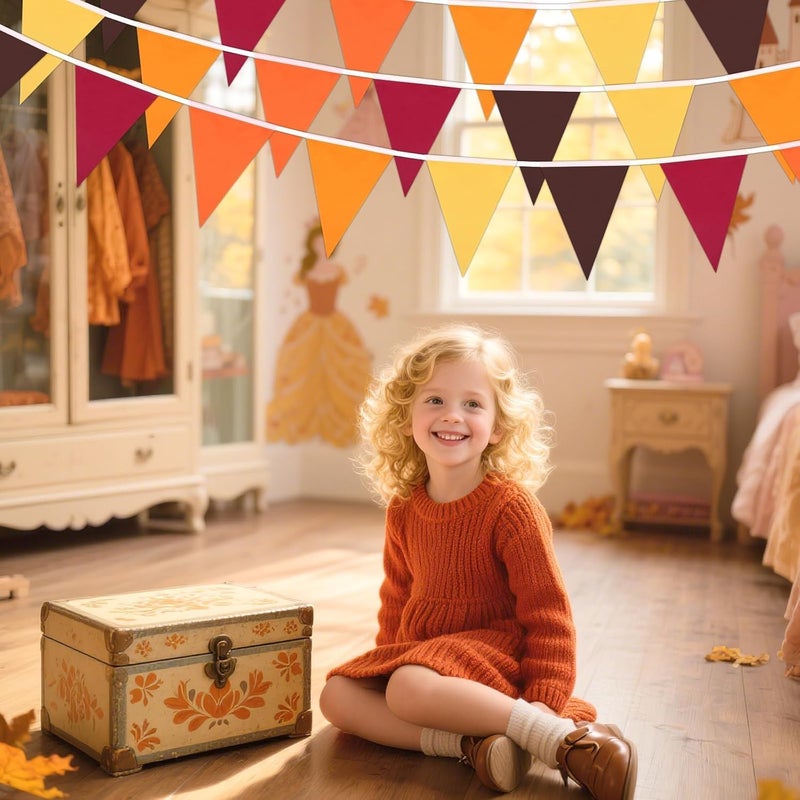 MARFOREVER Fall Pennant Banner, 30Pcs Fabric Thanksgiving Triangle Flags Bunting Garland Fall Theme Colors Hanging Decorations for Autumn Harvest Garden Wedding Baby Shower Party Supplies - Image 2