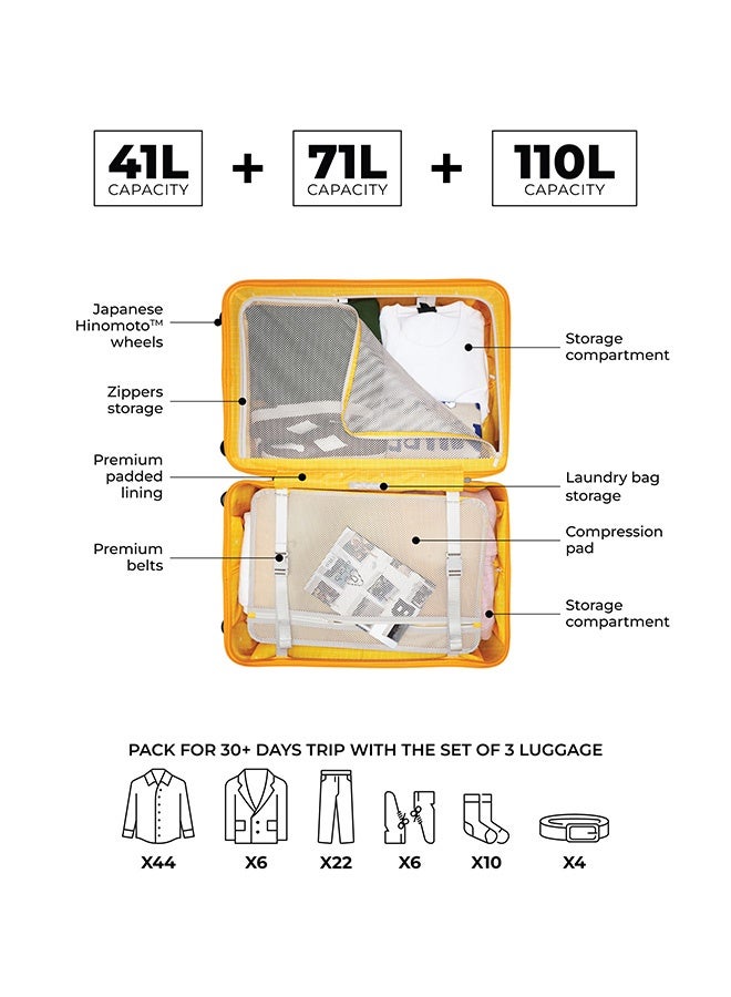 Mokobara The Set Of 3 Luggage - Durable German Polycarbonate Material | Beach Sunrise, Yellow - Image 5