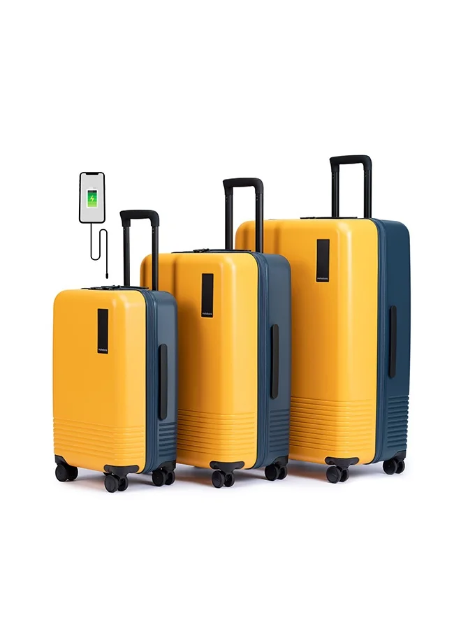 موكوبارا للتجارة ذ.م.م The Set Of 3 Luggage - Durable German Polycarbonate Material | Beach Sunrise, Yellow