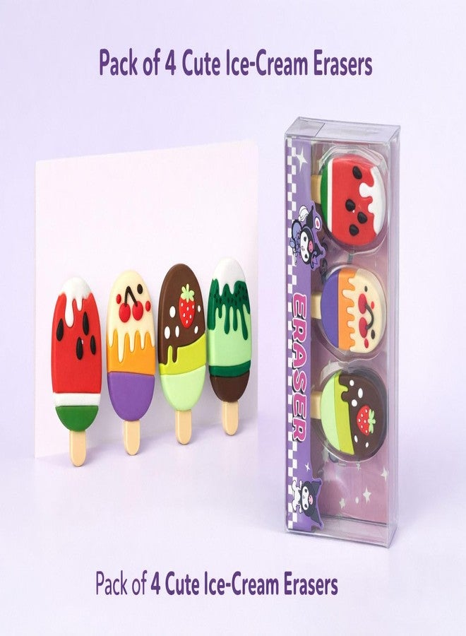 Nubby Dotss Ice Cream Popsicle Erasers, 4 Pack, Colorful Fruit Designs, 2.1 cm, Clean Erasing, No Smudges (1) - Image 3