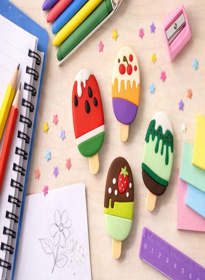 Nubby Dotss Ice Cream Popsicle Erasers, 4 Pack, Colorful Fruit Designs, 2.1 cm, Clean Erasing, No Smudges (1) - Image 4