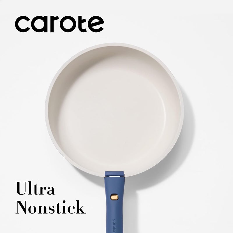 CAROTE 4 قطع مقالي غير لاصقة، 8" + 10" + 12" مقلاة، مقلاة بيض، مقالي أومليت مع مقبض قابل للفصل، أدوات طهي غير لاصقة، خالية من PFOA، متوافقة مع الحث، آمنة للاستخدام في الفرن، آمنة في غسالة الصحون، زرقاء - Image 5