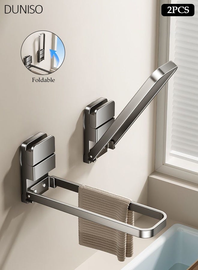 DUNISO 2 Pack Towel Rack, Towel Bar Holder, Stainless Steel Towel  Rail for Shower,  Foldable  Wall Mounted Towel Rack for Bathroom  Living Room,No Drilling Towel Holder - Image 1