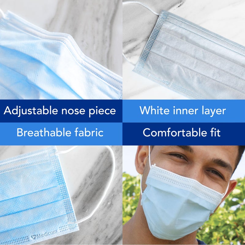 Medicom Expressions Disposable Face Masks - Box of 50 ASTM Level 3 Surgical Face Masks - 3 Layer Medical Masks Made in Canada - Blue Adult Masks Disposable - Image 4