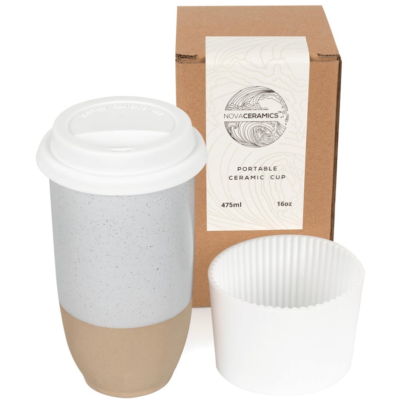 NOVA CERAMICS Travel Mug  Coffee Mug Travel  Microwave  Dishwasher Safe Coffee Clay Tumbler  Gifts For Women Men Him Her  16oz  Dune