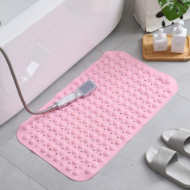 Generic Non-Slip Bathtub Mat, Pink, Silicone, 68 x 36 cm, with Heavy-Duty Suction Cups, Bathroom Safety Mat, .IR - Image 1