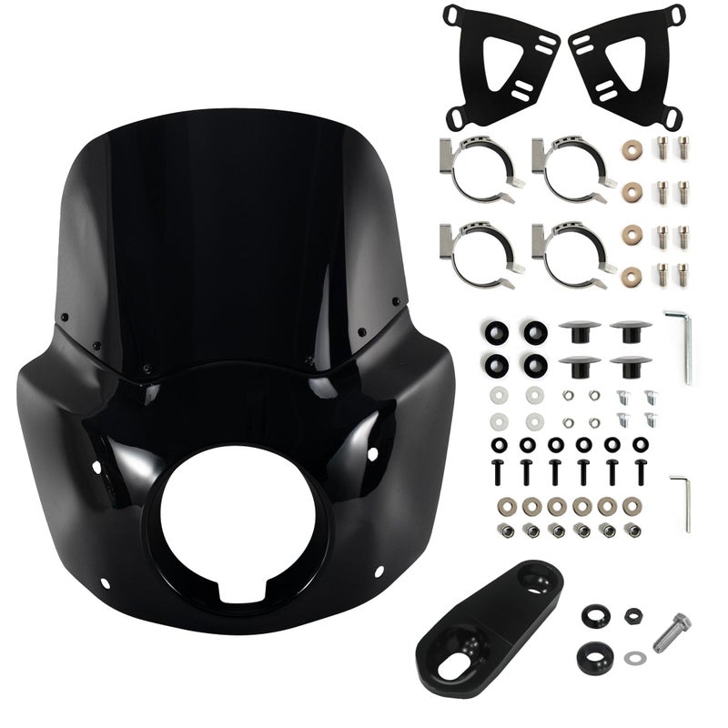 FATECIM Motorcycle 575 Headlight Fairing with 11 Dark Smoke Windshield Windscreen  3541mm Mounting Hardware For Harley 8615 Sportster 1200 Iron 883 XL883N Sportster 1100
