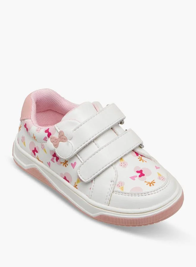 ديزني Girls Minnie Mouse Print Hook & Loop Sneakers