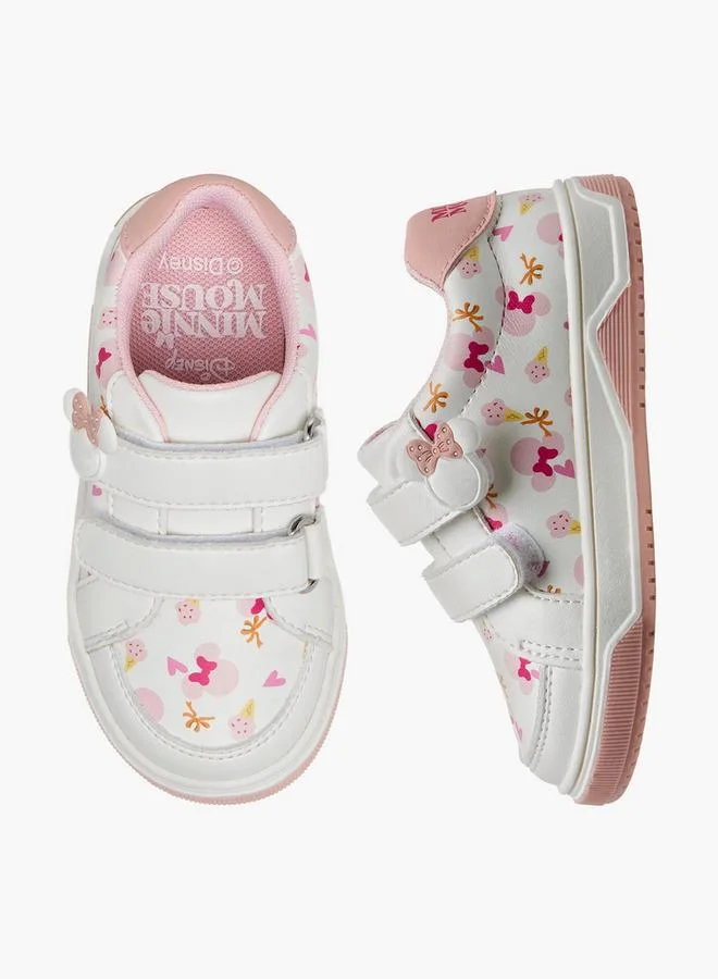 ديزني Girls Minnie Mouse Print Hook & Loop Sneakers