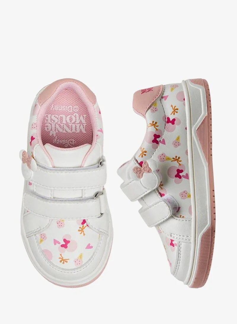 Disney Girls Minnie Mouse Print Hook & Loop Sneakers