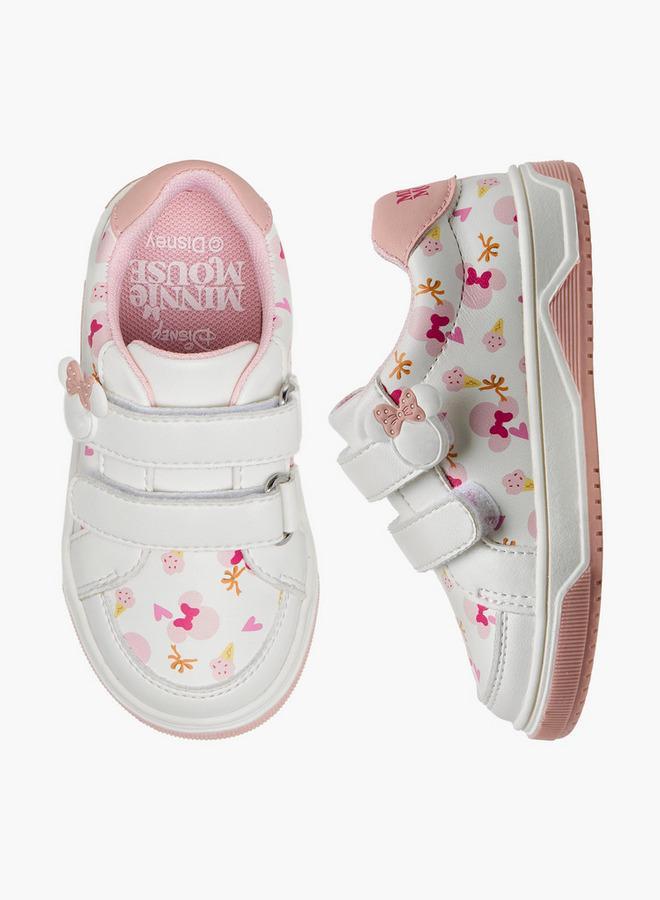 Disney Girls Minnie Mouse Print Hook & Loop Sneakers - Image 1