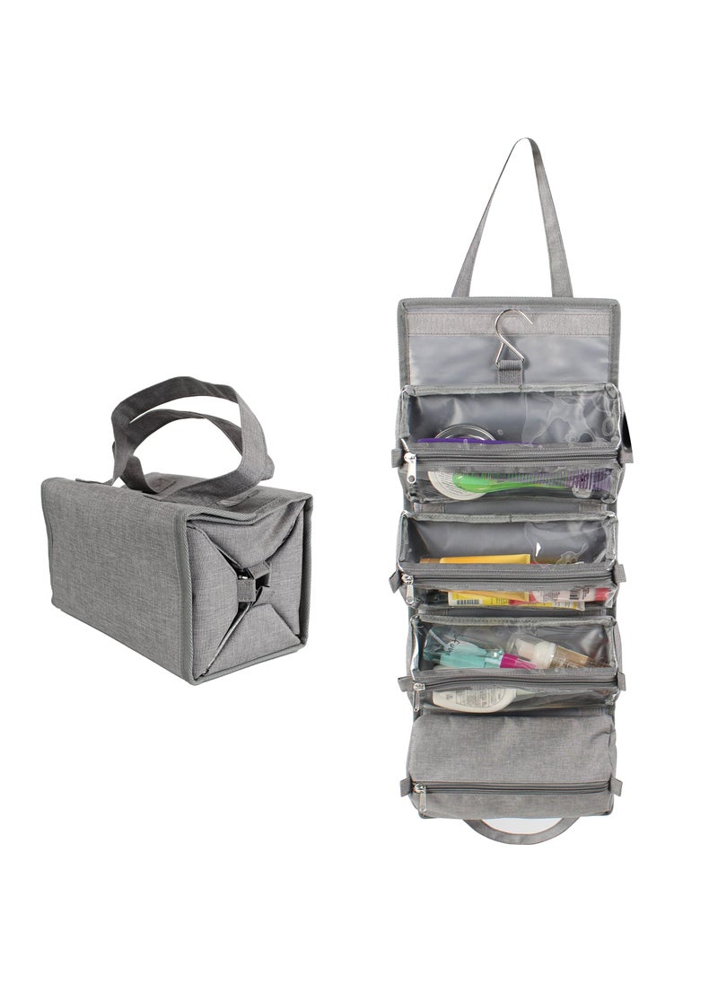 7Penn 7Penn Large Capacity Roll Up Hanging Travel Toiletry Bag for Women or Men with 4 Clear Removable Compartments 