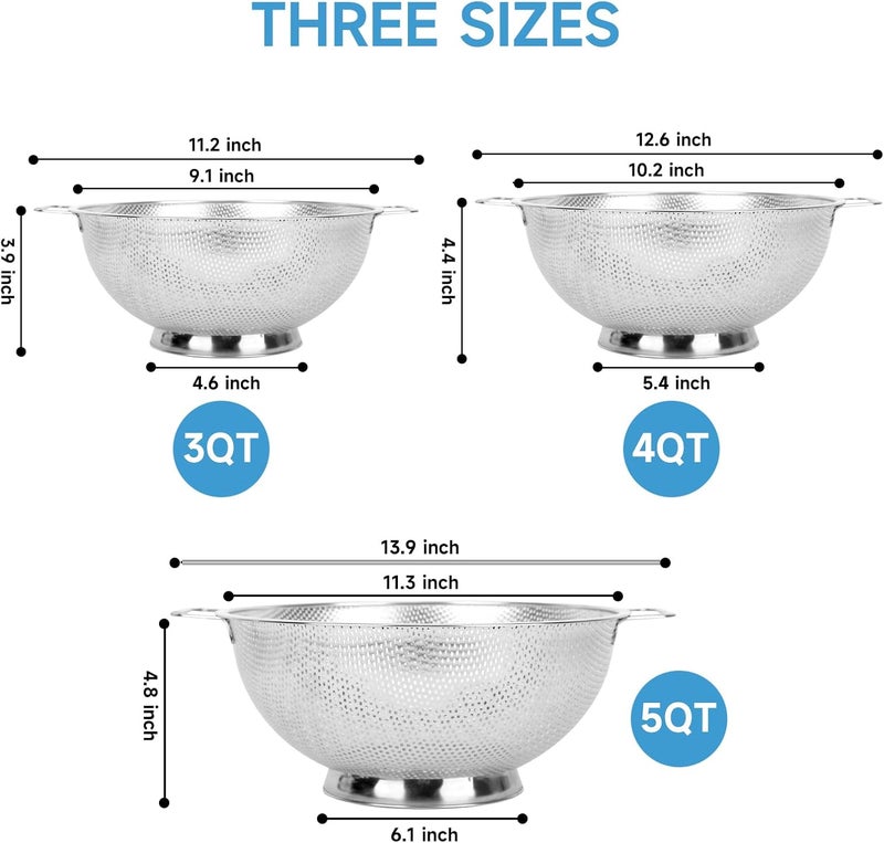 Kteniy Colander for Kitchen, 4QT, Stainless Steel Colander Strainer with Handle for Fruits Vegetables Cooking Food, Dishwasher Safe - Image 2