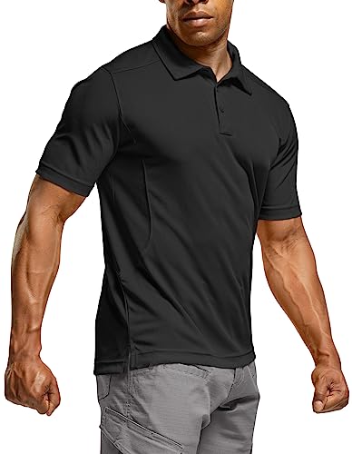 CQR Mens Quick Dry Tactical Polo Shirt Lightweight Breathable Performance Polo Short Sleeve UPF 50 Outdoor Golf Shirt Frost Essential Black XLarge Tall - Image 1