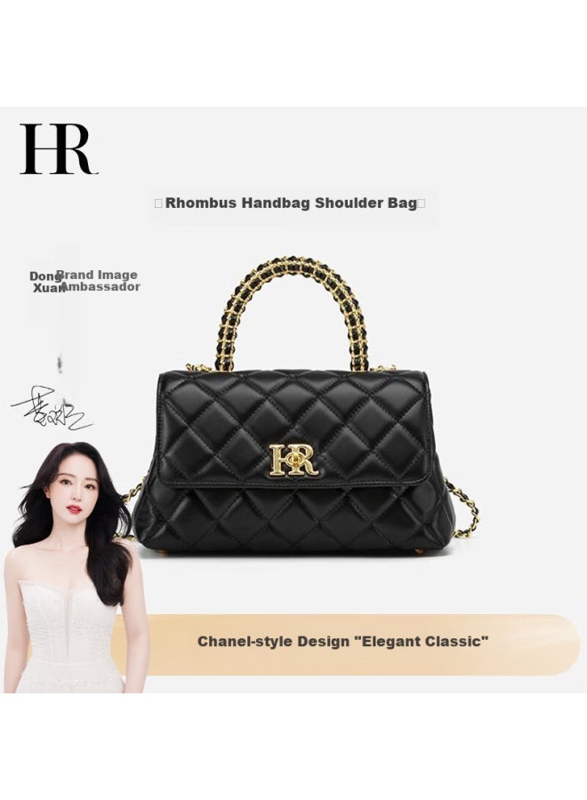 Hr Helena Women's Bag Top Layer Cowhide Single Shoulder Diagonal Bag Rhombic Handbag Chain Bag Women's Bag Birthday Gift - Image 1