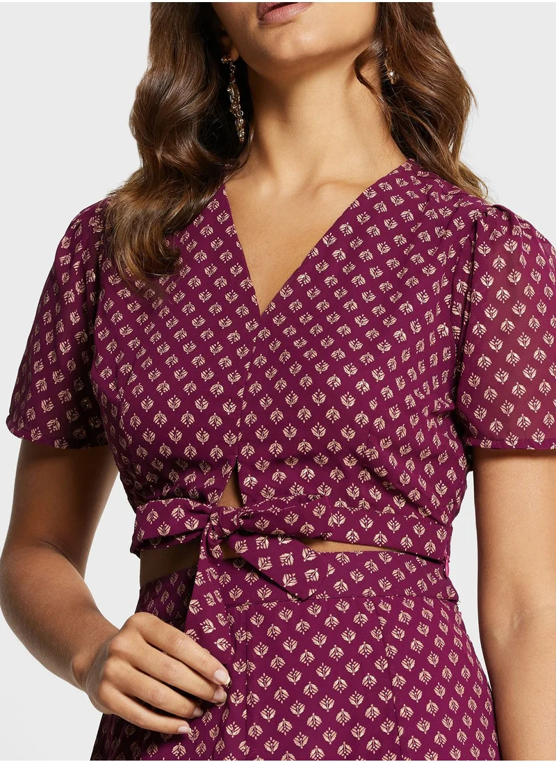 indya Foil Print Knot Detail Crop Top