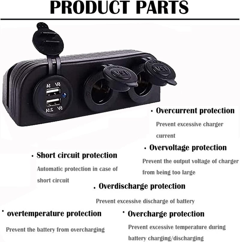 jamgoer 3 in 1 Tent Type Multi-Functions Outlet Panel with Dual USB Car Charger Ports + Two Power Adaptor Socket Combination 12V 24V for Marine Boat RV Truck - Image 4