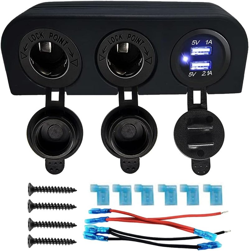 jamgoer 3 in 1 Tent Type Multi-Functions Outlet Panel with Dual USB Car Charger Ports + Two Power Adaptor Socket Combination 12V 24V for Marine Boat RV Truck - Image 1
