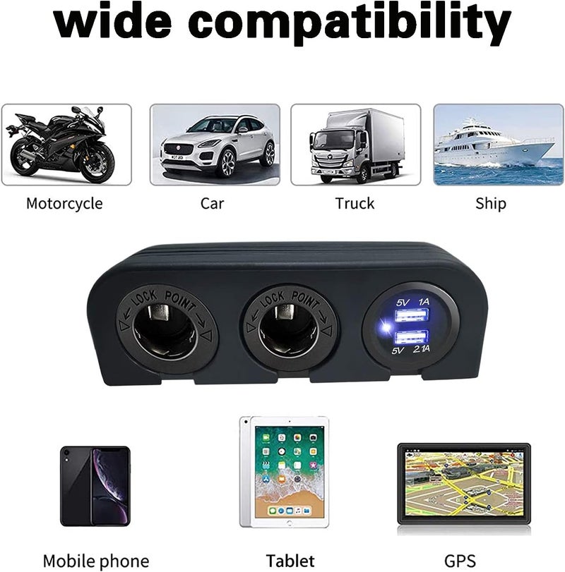 jamgoer 3 in 1 Tent Type Multi-Functions Outlet Panel with Dual USB Car Charger Ports + Two Power Adaptor Socket Combination 12V 24V for Marine Boat RV Truck - Image 5
