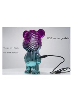 DIGI CORE USB Desk Fan Portable Desktop Fan Mini Handheld Fan Rechargeable Battery Powered Fan Adjustable 3 Speeds Colorful Bear Design Table Fan Perfect For Outdoor Office Home And Travel  - Image 4
