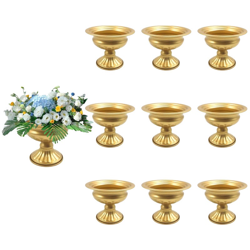 Hyuetrsa Metal Vases for Table Centerpieces 10 Pcs 4.7 Inch Gold Vases Golden Compote Pedestal Vase,Gold Vases for Centerpieces Flower Holders Center Pieces for Weddings Party Anniversary Decorations - Image 1