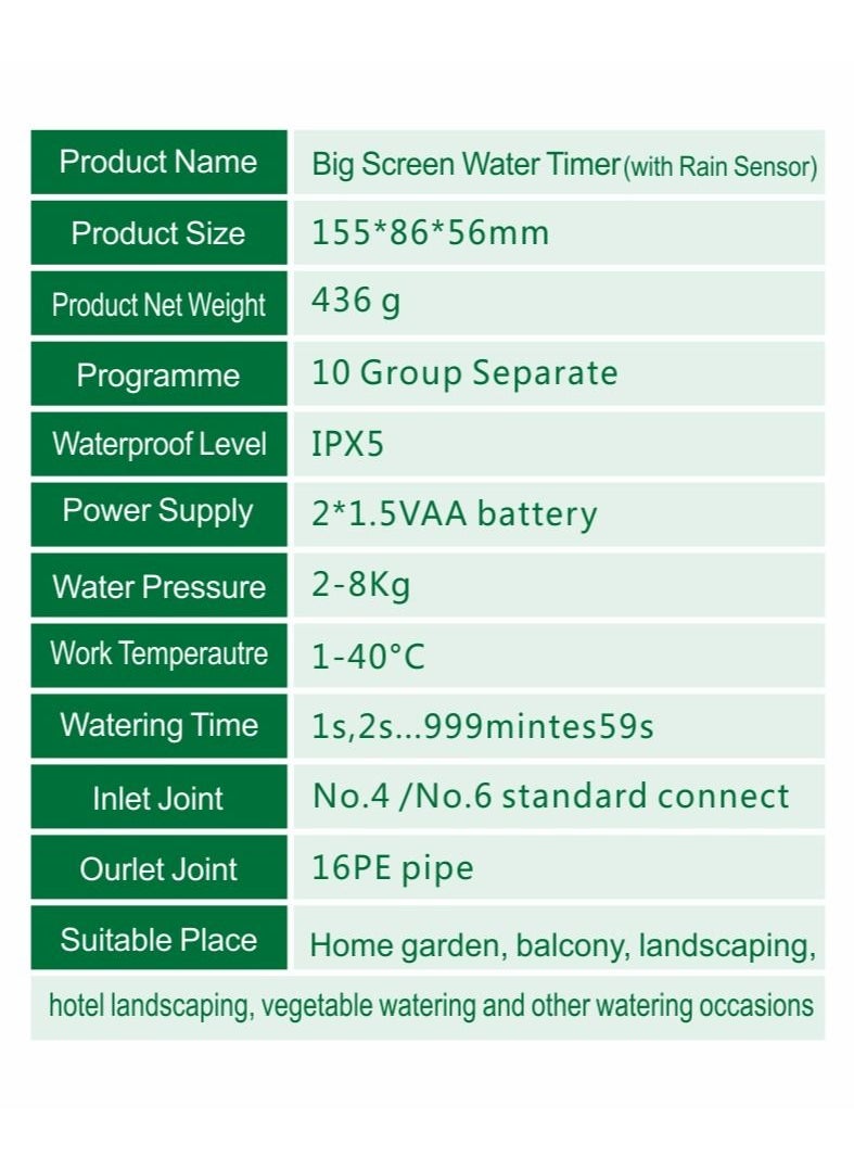 Automatic Watering Garden Timer Sprinkler Timer, Water Timer for Garden Hose, Programmable Water Timer with Rain Delay Manual Child Lock, Outdoor Irrigation Timer Controller for Lawn Yard