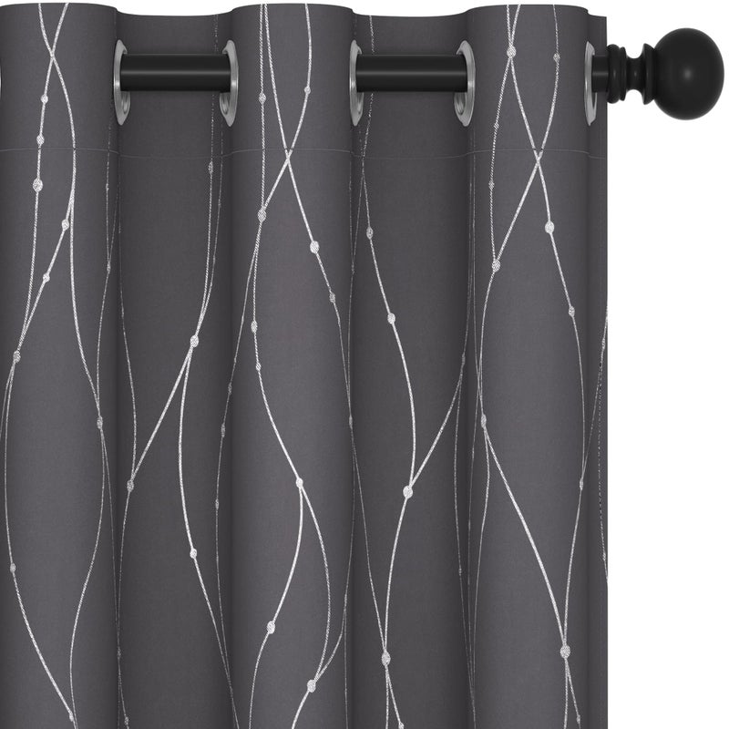 Deconovo Blackout Curtains, Dark Grey Thermal Grommet Drapes, Silver Wave Dots Foil Print, Room Darkening Drapes, 38" W x 45" L, 2 Panels, for Bedroom Living Room Laundry Room - Image 1