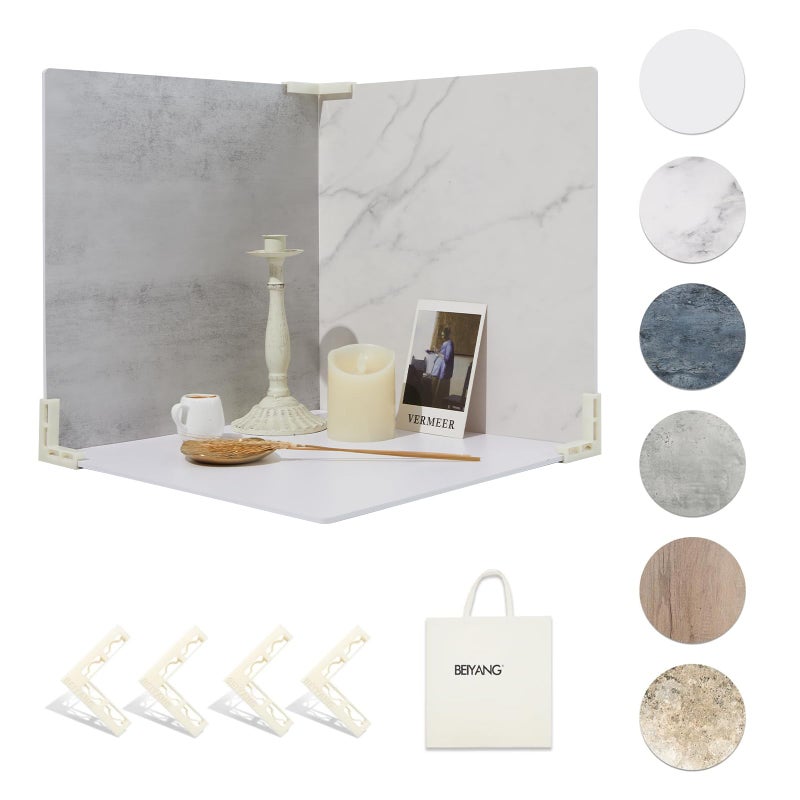 BEIYANG 5 PCS Boards Photo Backdrop for Flat Lay, Food Photography Background 16x16 Inch, BEIYANG - Image 1