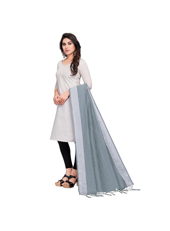 Sidhidata شال نسائي من القطن والحرير السادة من سيديداتا مزين بشرابات (2.20 متر) - Image 2