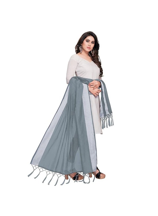 Sidhidata شال نسائي من القطن والحرير السادة من سيديداتا مزين بشرابات (2.20 متر) - Image 3