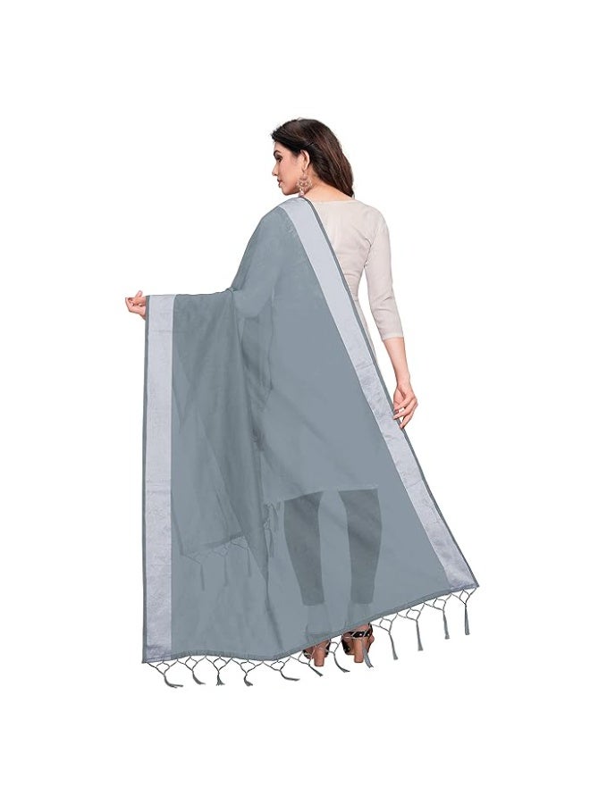 Sidhidata شال نسائي من القطن والحرير السادة من سيديداتا مزين بشرابات (2.20 متر) - Image 4