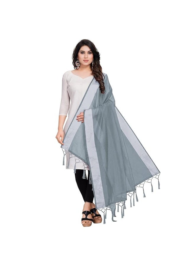 Sidhidata شال نسائي من القطن والحرير السادة من سيديداتا مزين بشرابات (2.20 متر) - Image 1