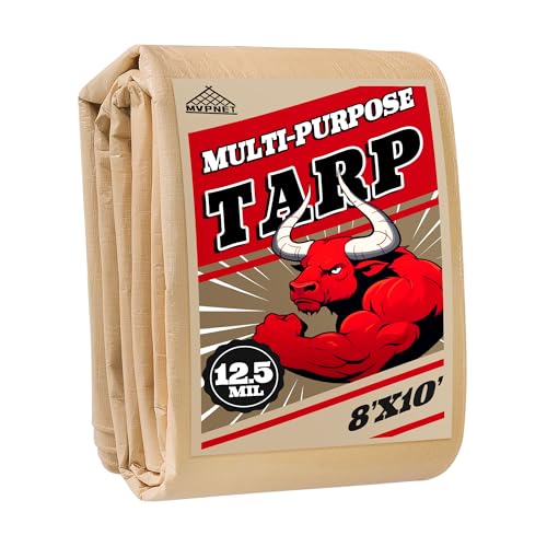 MVPNET Tarp 8x10 Heavy Duty Waterproof Beige Tarp 12.5mil,Durable,Multipurpose, Weather Resistant,Uv Resistant,Tear Resistant,Can Be Used for Outdoor Furniture,Cars,Ships,Roofs-by MVPNET - Image 1